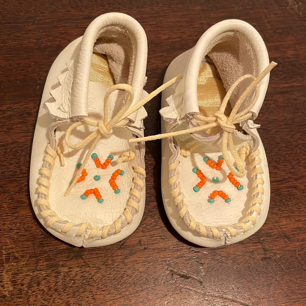 NEW White handmade moccasins for a tiny human baby - boy or girl shoes